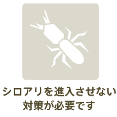 シロアリを侵入させない対策が必要です